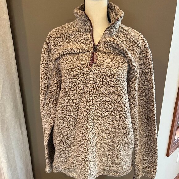 Alpine Sherpa Jacket, Light tan & Brown with 1/4 zip at chest, Size Large - Picture 1 of 8
